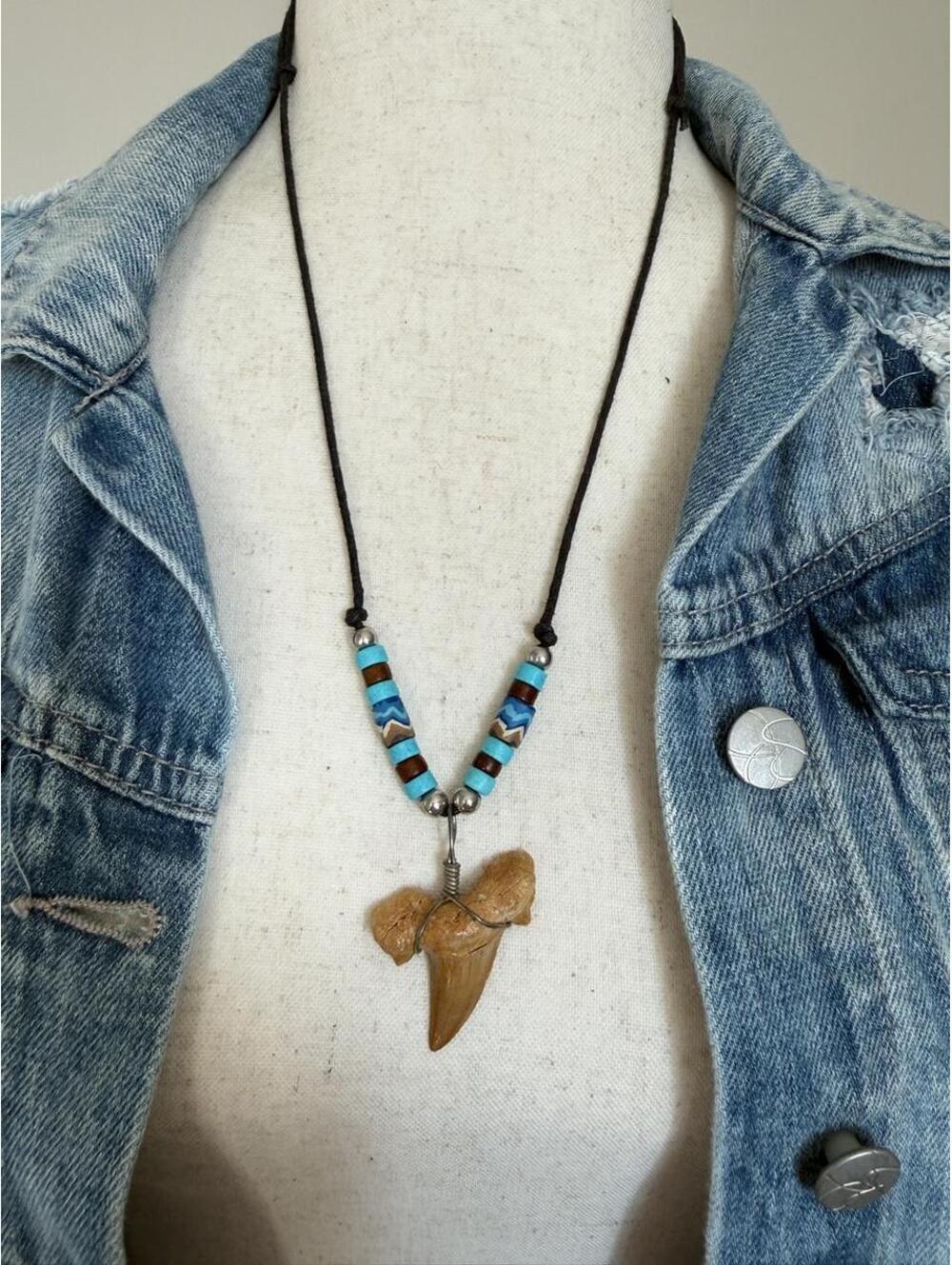 Fossil Shark Tooth Polymer Bead Necklace